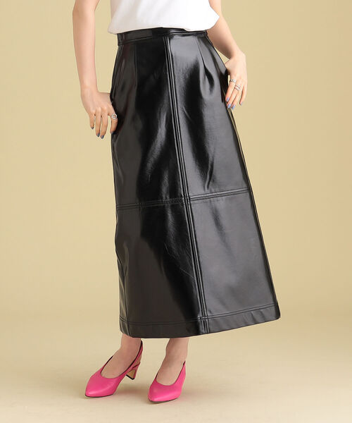 Ray BEAMS（レイビームス）の「Ray BEAMS / パテント フェイクレザー スカート（スカート・レディース・ブラック/ベージュ・0/1）」の12枚目の写真