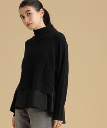 Ray BEAMS | Ray BEAMS / バック プリーツ ケーブル ハイネック ニット(ニット/セーター)