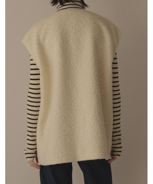 [2022A/WCOLLECTION]オーバーサイズループツイードノーカラーボアベスト