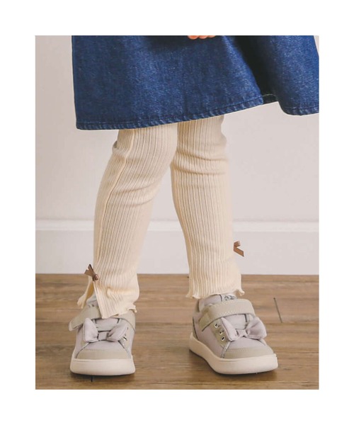 SLAP SLIP（スラップスリップ）の「SLAPSLIP/スリット入りリボンテレコリブレギンス(80~130cm)（レギンス/スパッツ・キッズ・ピンク/オフホワイト/ブラック・100/120/130/80/110/90）」の3枚目の写真