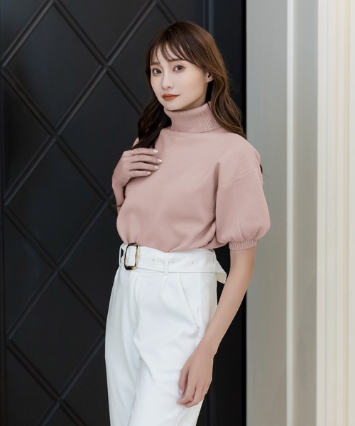 Julia Boutique（ジュリアブティック）の「バルーンスリーブタートルネックニットトップス/22504（ニット/セーター・レディース・パープル/グレイッシュベージュ/サックスブルー/ホワイト/ブラック/ピンク/コーラル・ONE）」の21枚目の写真