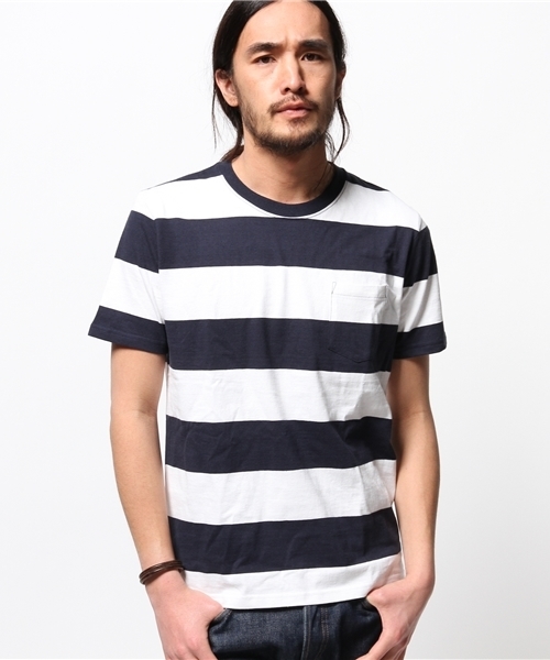 417 EDIFICE（フォーワンセブンエディフィス）の「◇ワイドボーダーテンジククルーネック S/S（Tシャツ/カットソー・メンズ・ネイビー/ブルー/ブラック/チャコールグレー・MEDIUM/SMALL/LARGE）」の4枚目の写真