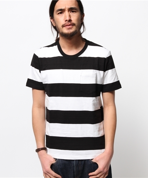 417 EDIFICE（フォーワンセブンエディフィス）の「◇ワイドボーダーテンジククルーネック S/S（Tシャツ/カットソー・メンズ・ネイビー/ブルー/ブラック/チャコールグレー・MEDIUM/SMALL/LARGE）」の2枚目の写真