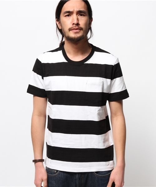 417 EDIFICE（フォーワンセブンエディフィス）の「◇ワイドボーダーテンジククルーネック S/S（Tシャツ/カットソー・メンズ・ネイビー/ブルー/ブラック/チャコールグレー・MEDIUM/SMALL/LARGE）」の5枚目の写真