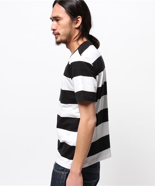 417 EDIFICE（フォーワンセブンエディフィス）の「◇ワイドボーダーテンジククルーネック S/S（Tシャツ/カットソー・メンズ・ネイビー/ブルー/ブラック/チャコールグレー・MEDIUM/SMALL/LARGE）」の6枚目の写真