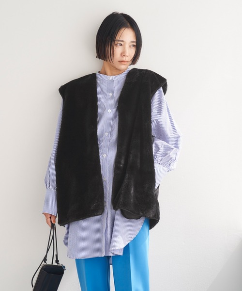 Chaco closet（チャコ クローゼット）の「マルチウェイ キルティングノーカラーミドル丈ジャケット&ファーベスト（ブルゾン・レディース・アイボリー/カーキ/ブラック・FREE）」の19枚目の写真