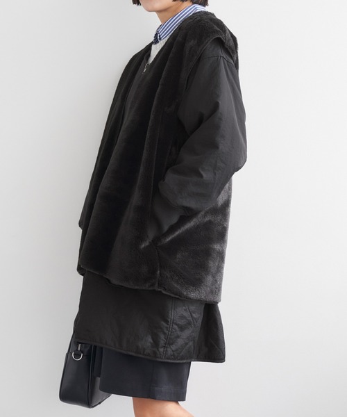 Chaco closet（チャコ クローゼット）の「マルチウェイ キルティングノーカラーミドル丈ジャケット&ファーベスト（ブルゾン・レディース・アイボリー/カーキ/ブラック・FREE）」の10枚目の写真