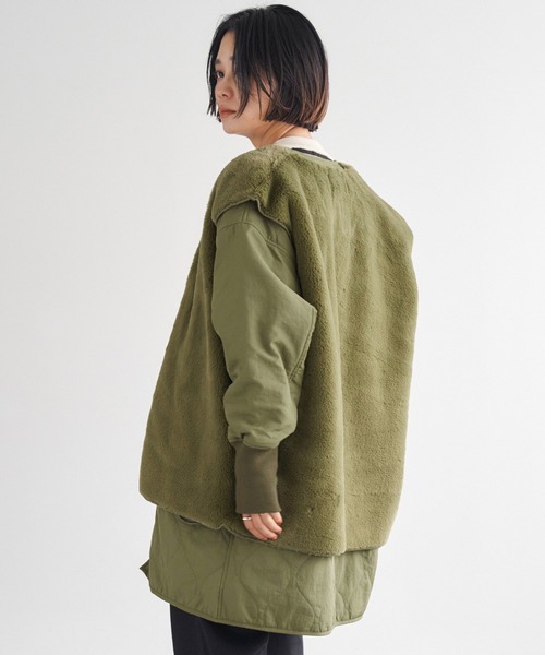 Chaco closet（チャコ クローゼット）の「マルチウェイ キルティングノーカラーミドル丈ジャケット&ファーベスト（ブルゾン・レディース・アイボリー/カーキ/ブラック・FREE）」の20枚目の写真