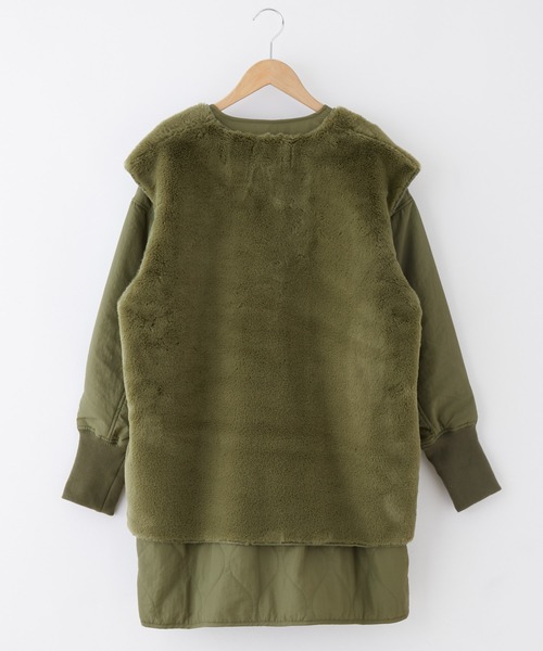 Chaco closet（チャコ クローゼット）の「マルチウェイ キルティングノーカラーミドル丈ジャケット&ファーベスト（ブルゾン・レディース・アイボリー/カーキ/ブラック・FREE）」の6枚目の写真