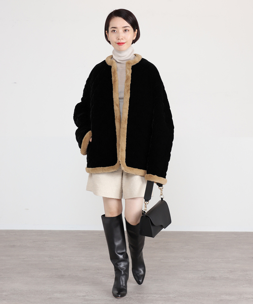 VERMEIL par iena（ヴェルメイユパーイエナ）の「【LE BOUQUET/ル・ブーケ】ベロアキルティング ショートコート（その他アウター・レディース・ブラック・FREE）」の11枚目の写真