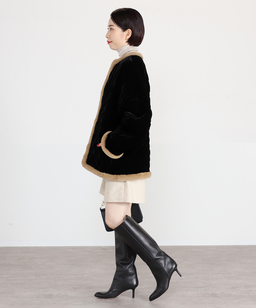 VERMEIL par iena（ヴェルメイユパーイエナ）の「【LE BOUQUET/ル・ブーケ】ベロアキルティング ショートコート（その他アウター・レディース・ブラック・FREE）」の5枚目の写真