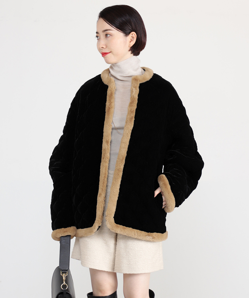 VERMEIL par iena（ヴェルメイユパーイエナ）の「【LE BOUQUET/ル・ブーケ】ベロアキルティング ショートコート（その他アウター・レディース・ブラック・FREE）」の8枚目の写真