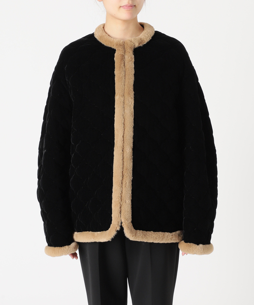 VERMEIL par iena（ヴェルメイユパーイエナ）の「【LE BOUQUET/ル・ブーケ】ベロアキルティング ショートコート（その他アウター・レディース・ブラック・FREE）」の6枚目の写真