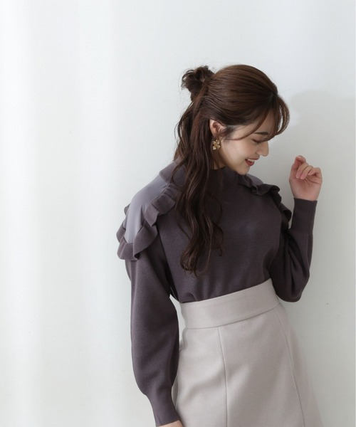 PROPORTION BODY DRESSING（プロポーションボディドレッシング）の「ショルダーフリルニット / 1212270100（ニット/セーター・レディース・ホワイト/パープル/ダークグレー・FREE）」の7枚目の写真