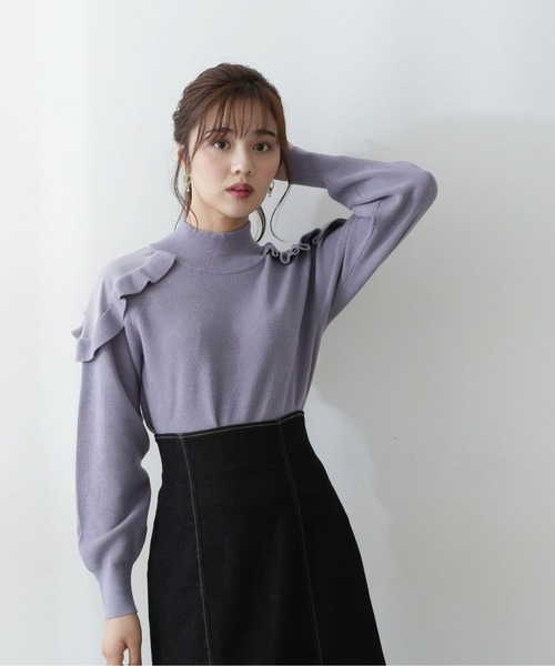 PROPORTION BODY DRESSING（プロポーションボディドレッシング）の「ショルダーフリルニット / 1212270100（ニット/セーター・レディース・ホワイト/パープル/ダークグレー・FREE）」の4枚目の写真