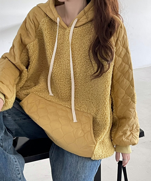 ボア切り替えキルティングパーカー