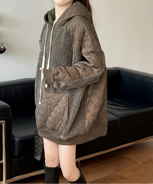 ボア切り替えキルティングパーカー