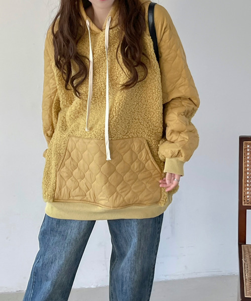 ボア切り替えキルティングパーカー