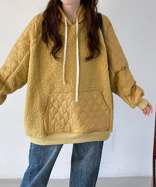 ボア切り替えキルティングパーカー