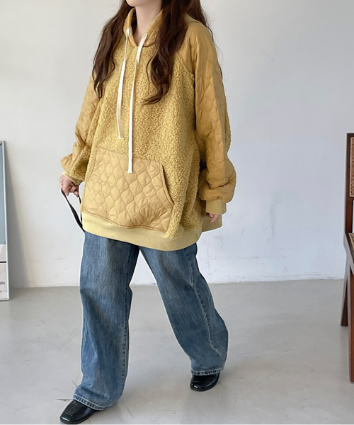 ボア切り替えキルティングパーカー