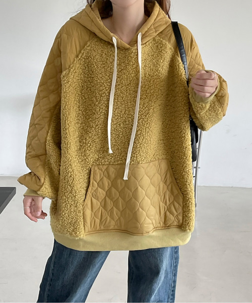 ボア切り替えキルティングパーカー