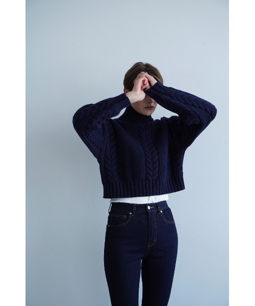 CLANE / クラネ | SHORT CABLE TURTLE KNIT TOPS ケーブルニットトップス | 2 | ネイビー | レディース セール】SHORT CABLE TURTLE KNIT TOPS（ニット/セーター