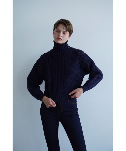 CLANE / クラネ | SHORT CABLE TURTLE KNIT TOPS ケーブルニットトップス | 2 | ネイビー | レディース セール】SHORT CABLE TURTLE KNIT TOPS（ニット/セーター