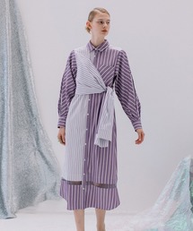 AULA AILA | スリーブベルトストライプシャツワンピース(シャツワンピース)