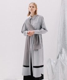 AULA AILA | スリーブベルトストライプシャツワンピース(シャツワンピース)