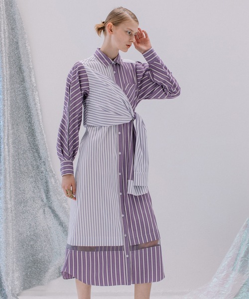 AULA AILA(アウラアイラ)の「スリーブベルトストライプシャツワンピース(シャツワンピース・レディース・ブルー/パープル/ブラック・0)」の5枚目の写真