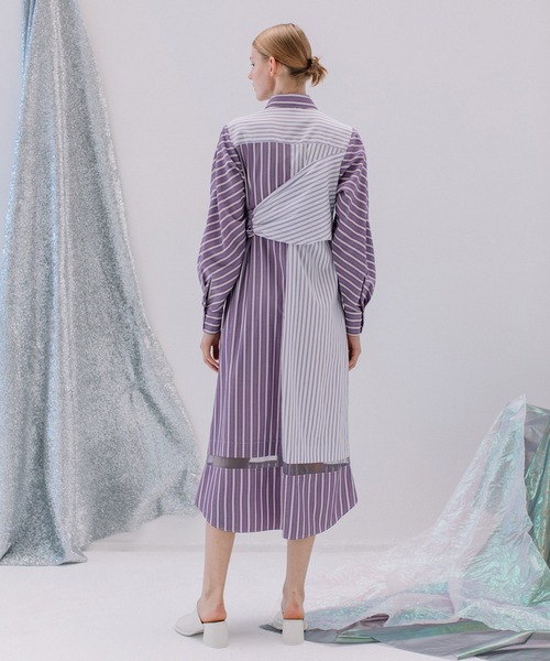 AULA AILA(アウラアイラ)の「スリーブベルトストライプシャツワンピース(シャツワンピース・レディース・ブルー/パープル/ブラック・0)」の7枚目の写真