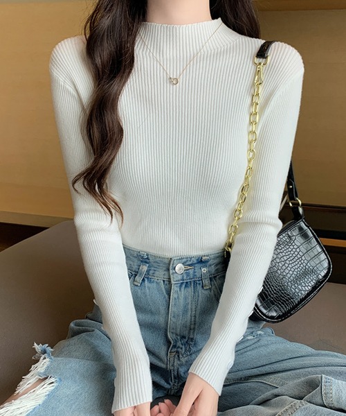 Doula Doula（ドゥーラドゥーラ）の「袖ボタンリブニットトップス（ニット/セーター・レディース・オレンジ/ベージュ/モカ/キャメル/グリーン/ホワイト/ブラウン/グレー/ブルー/ブラック・FREE）」の20枚目の写真