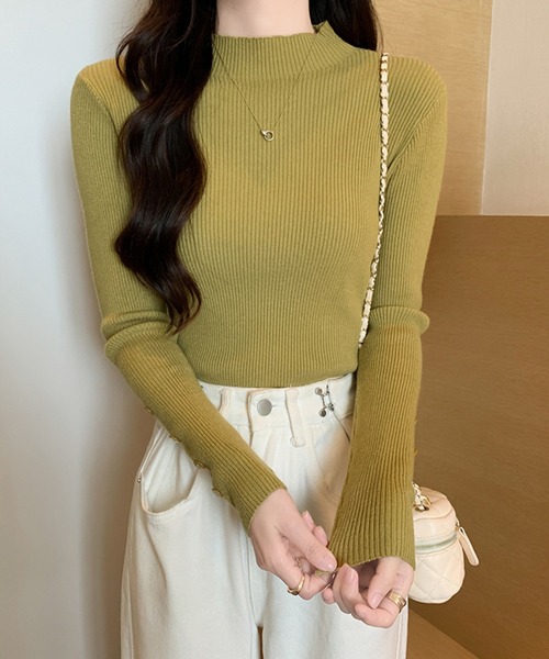 Doula Doula（ドゥーラドゥーラ）の「袖ボタンリブニットトップス（ニット/セーター・レディース・オレンジ/ベージュ/モカ/キャメル/グリーン/ホワイト/ブラウン/グレー/ブルー/ブラック・FREE）」の22枚目の写真