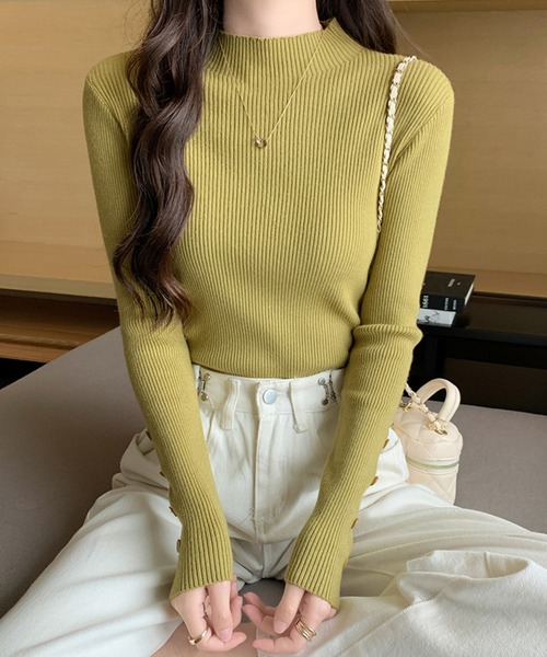 Doula Doula（ドゥーラドゥーラ）の「袖ボタンリブニットトップス（ニット/セーター・レディース・オレンジ/ベージュ/モカ/キャメル/グリーン/ホワイト/ブラウン/グレー/ブルー/ブラック・FREE）」の13枚目の写真