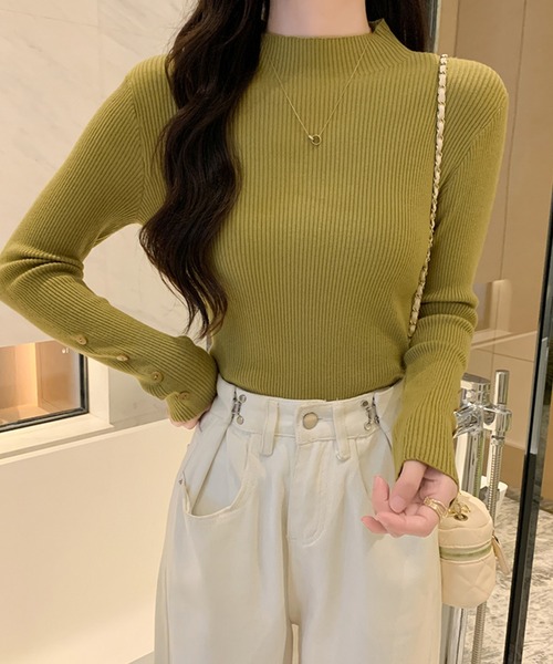 Doula Doula（ドゥーラドゥーラ）の「袖ボタンリブニットトップス（ニット/セーター・レディース・オレンジ/ベージュ/モカ/キャメル/グリーン/ホワイト/ブラウン/グレー/ブルー/ブラック・FREE）」の18枚目の写真