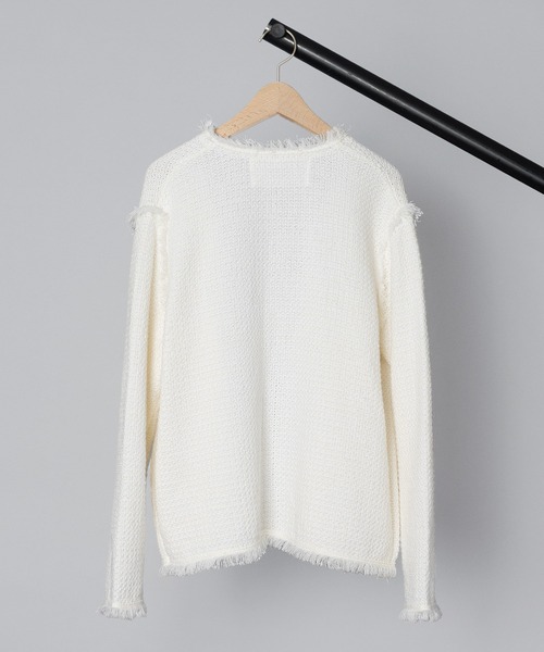 ADAWAS（アダワズ）の「【 ADAWAS / アダワス 】 SUMMER TWEED KNIT JACKET / サマーツイードニットジャケット（ノーカラージャケット・レディース・ダークネイビー/ホワイト・FREE）」の7枚目の写真