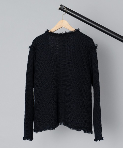 ADAWAS（アダワズ）の「【 ADAWAS / アダワス 】 SUMMER TWEED KNIT JACKET / サマーツイードニットジャケット（ノーカラージャケット・レディース・ダークネイビー/ホワイト・FREE）」の5枚目の写真