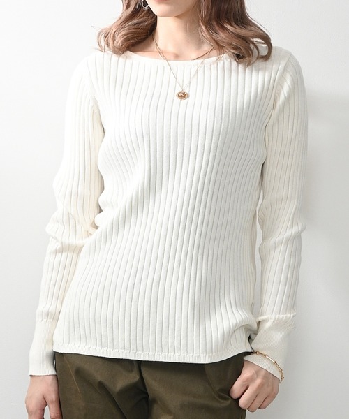 Felt-Maglietta（フェルトマリエッタ）の「リブニットボートネックセーター（ニット/セーター・レディース・オフホワイト/ダークグリーン/グレイッシュベージュ/ブラック/ボルドー/グレー・MEDIUM/X-LARGE）」の2枚目の写真