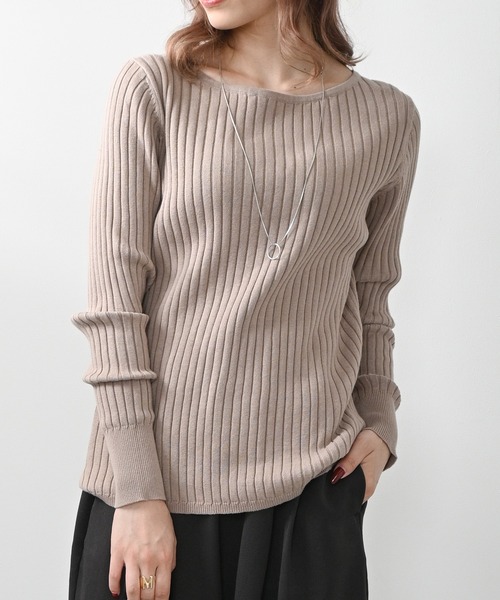 Felt-Maglietta（フェルトマリエッタ）の「リブニットボートネックセーター（ニット/セーター・レディース・オフホワイト/ダークグリーン/グレイッシュベージュ/ブラック/ボルドー/グレー・MEDIUM/X-LARGE）」の4枚目の写真