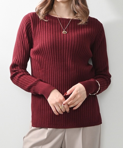 Felt-Maglietta（フェルトマリエッタ）の「リブニットボートネックセーター（ニット/セーター・レディース・オフホワイト/ダークグリーン/グレイッシュベージュ/ブラック/ボルドー/グレー・MEDIUM/X-LARGE）」の6枚目の写真