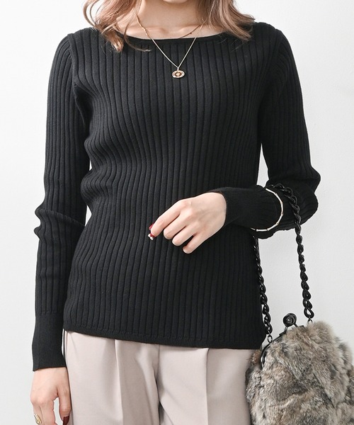 Felt-Maglietta（フェルトマリエッタ）の「リブニットボートネックセーター（ニット/セーター・レディース・オフホワイト/ダークグリーン/グレイッシュベージュ/ブラック/ボルドー/グレー・MEDIUM/X-LARGE）」の3枚目の写真