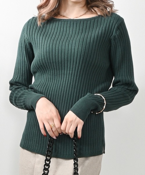 Felt-Maglietta（フェルトマリエッタ）の「リブニットボートネックセーター（ニット/セーター・レディース・オフホワイト/ダークグリーン/グレイッシュベージュ/ブラック/ボルドー/グレー・MEDIUM/X-LARGE）」の5枚目の写真