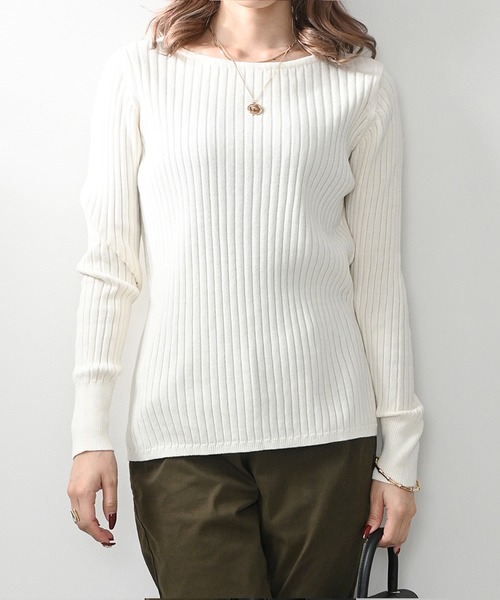 Felt-Maglietta（フェルトマリエッタ）の「リブニットボートネックセーター（ニット/セーター・レディース・オフホワイト/ダークグリーン/グレイッシュベージュ/ブラック/ボルドー/グレー・MEDIUM/X-LARGE）」の7枚目の写真