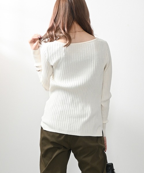 Felt-Maglietta（フェルトマリエッタ）の「リブニットボートネックセーター（ニット/セーター・レディース・オフホワイト/ダークグリーン/グレイッシュベージュ/ブラック/ボルドー/グレー・MEDIUM/X-LARGE）」の22枚目の写真