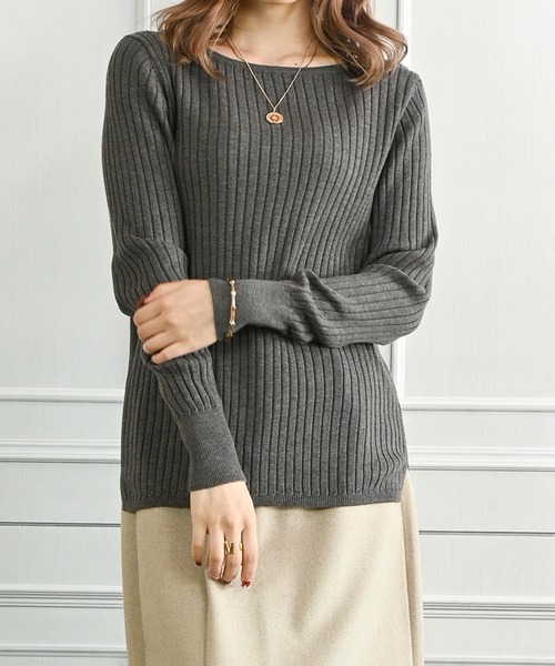 Felt-Maglietta（フェルトマリエッタ）の「リブニットボートネックセーター（ニット/セーター・レディース・オフホワイト/ダークグリーン/グレイッシュベージュ/ブラック/ボルドー/グレー・MEDIUM/X-LARGE）」の8枚目の写真