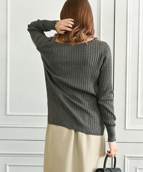 Felt-Maglietta（フェルトマリエッタ）の「リブニットボートネックセーター（ニット/セーター・レディース・オフホワイト/ダークグリーン/グレイッシュベージュ/ブラック/ボルドー/グレー・MEDIUM/X-LARGE）」の15枚目の写真