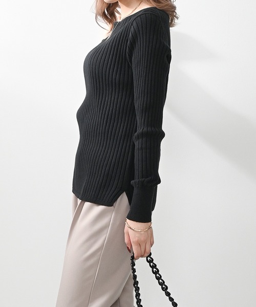 Felt-Maglietta（フェルトマリエッタ）の「リブニットボートネックセーター（ニット/セーター・レディース・オフホワイト/ダークグリーン/グレイッシュベージュ/ブラック/ボルドー/グレー・MEDIUM/X-LARGE）」の16枚目の写真