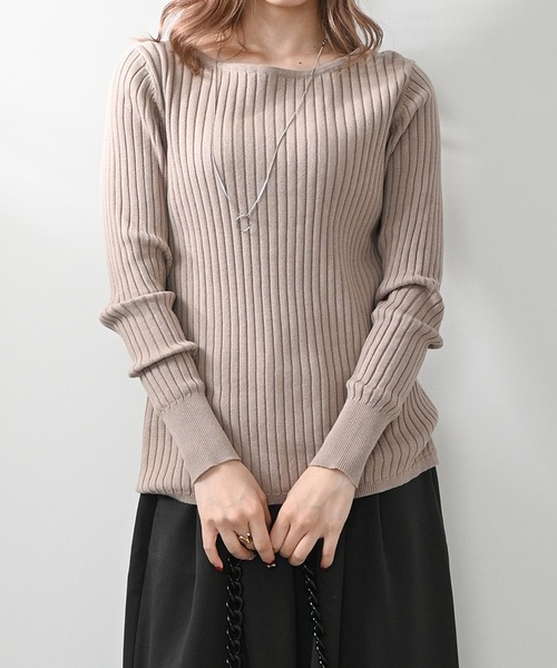 Felt-Maglietta（フェルトマリエッタ）の「リブニットボートネックセーター（ニット/セーター・レディース・オフホワイト/ダークグリーン/グレイッシュベージュ/ブラック/ボルドー/グレー・MEDIUM/X-LARGE）」の12枚目の写真