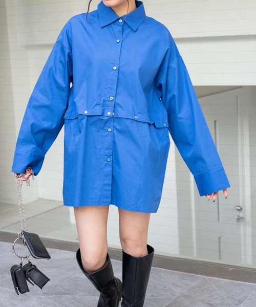 WEGO（ウィゴー）の「WEGO/【マルチWAY】ウエスト切替BIGシャツ（シャツ/ブラウス・レディース・ホワイト/ブルー・FREE）」の2枚目の写真