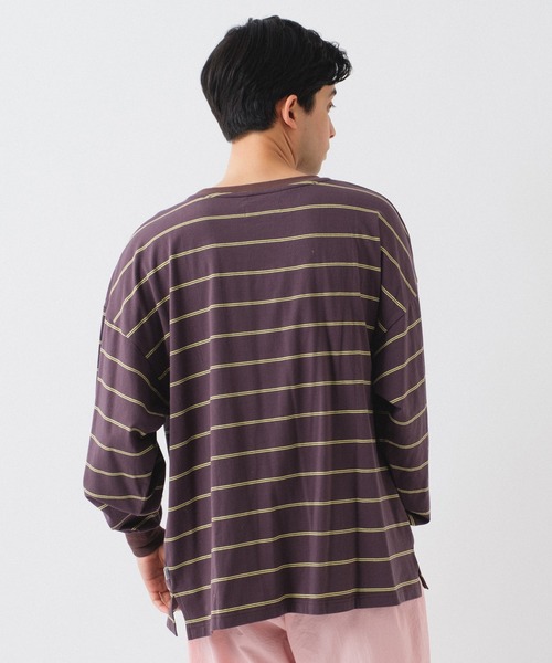 WHIMSIC（ウィムジック）の「【UNISEX】マルチボーダーロングスリーブTEE（Tシャツ/カットソー・メンズ・ホワイト/ブラウン/パープル/イエロー・FREE）」の3枚目の写真